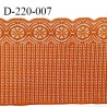 Dentelle 22 cm lycra brodée très haut de gamme couleur orange cuivré fabriqué en France bandes jacquard prix au mètre