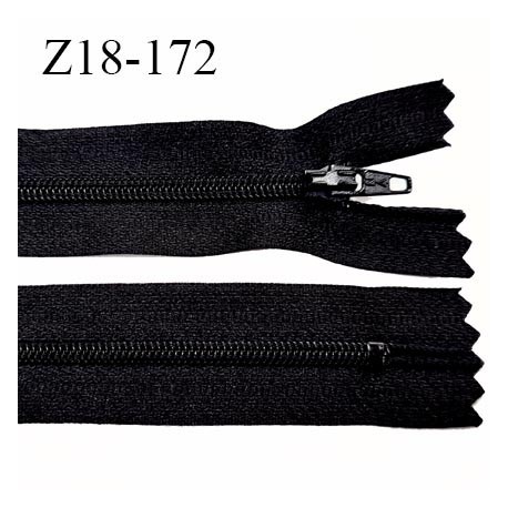 Fermeture zip longueur 18 cm couleur noir non séparable largeur 2.5 cm glissière nylon largeur 4 mm