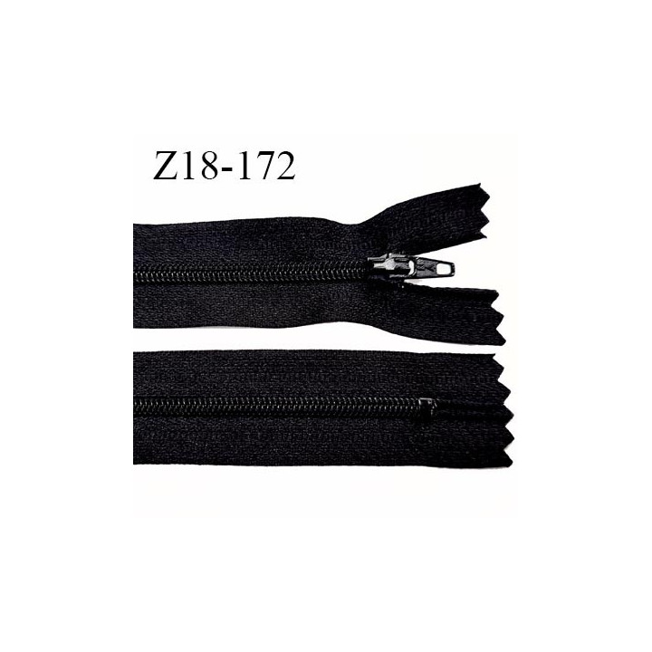 Fermeture zip longueur 18 cm couleur noir non séparable largeur 2.5 cm glissière nylon largeur  4 mm