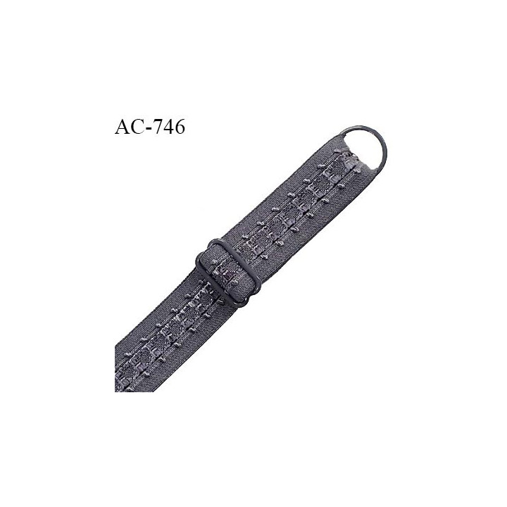 Bretelle lingerie SG 16 mm très haut de gamme couleur titane avec 1 barrette + 1 anneau longueur 35 cm + réglage prix à l'unité
