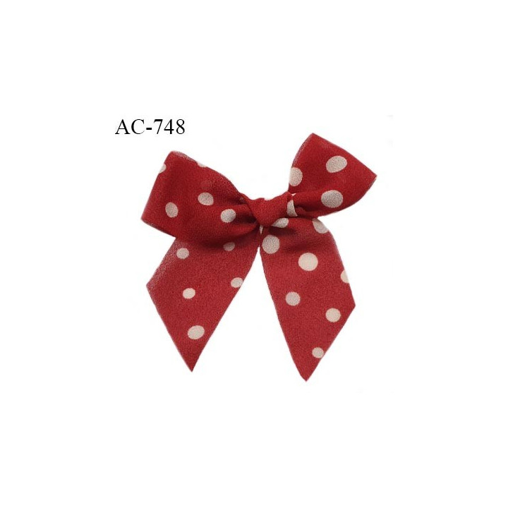 Noeud lingerie et ornement 8.5 cm en tissu crêpe couleur rouge à pois écru haut de gamme prix à l'unité