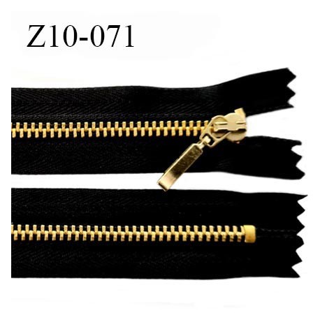 Fermeture 10 cm zip métal couleur noir et or non séparable longueur 10 cm largeur 2.8 cm glissière métal doré largeur 4.5 mm