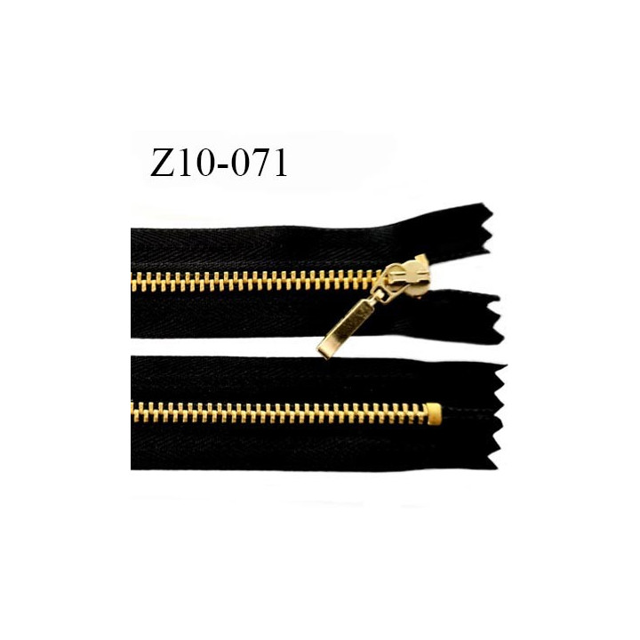 Fermeture 10 cm zip métal couleur noir et or non séparable longueur 10 cm largeur 2.8 cm glissière métal doré largeur 4.5 mm