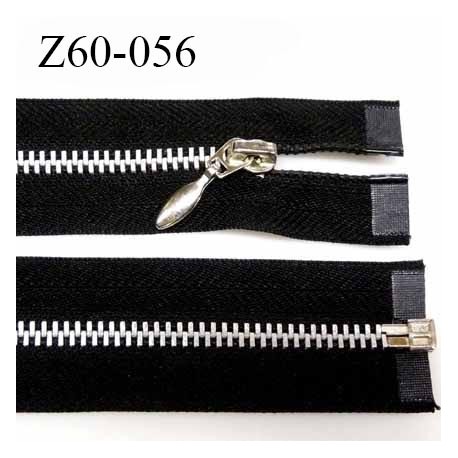 Fermeture zip à glissière métal longueur 60 cm couleur noir séparable largeur 3 cm largeur de glissière 5.5 mm