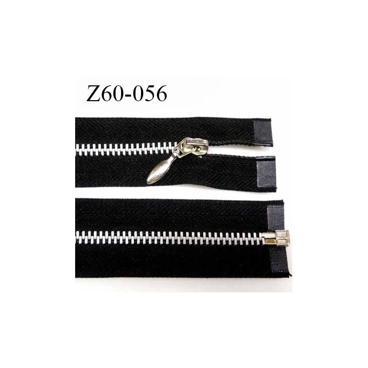 Fermeture zip à glissière métal  longueur 60 cm couleur noir séparable largeur 3 cm largeur de glissière 5.5 mm
