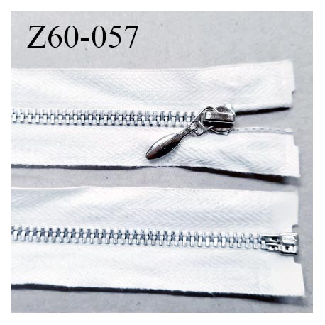 Fermeture zip à glissière métal longueur 60 cm couleur blanc séparable largeur 3 cm largeur de glissière 5.5 mm