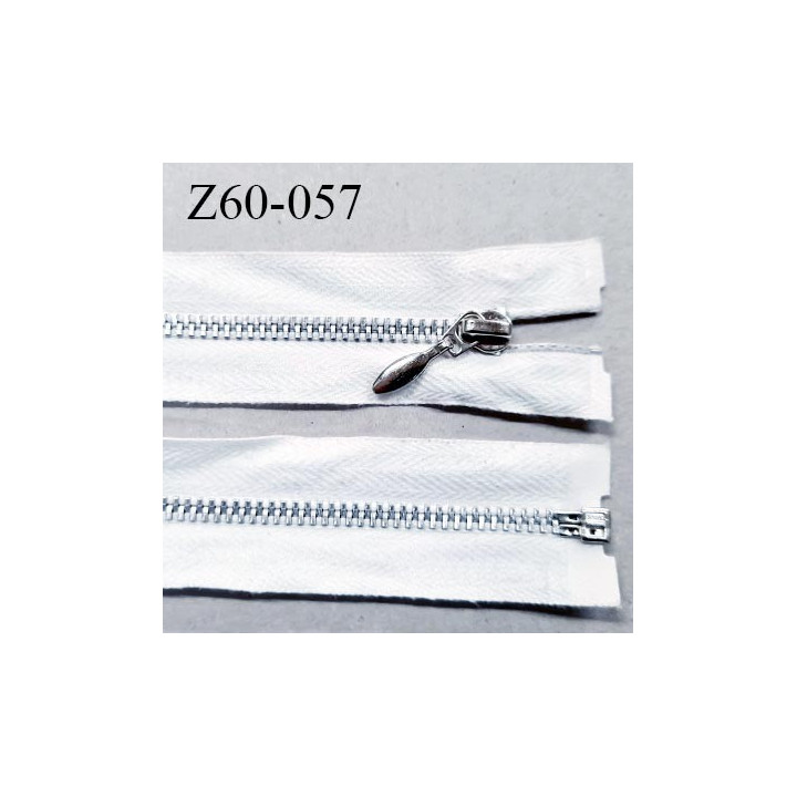 Fermeture zip à glissière métal  longueur 60 cm couleur naturel séparable largeur 3 cm largeur de glissière 5.5 mm