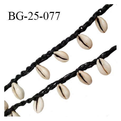 Galon 25 mm tresse en cuir et coquillages grain de café largeur 25 mm prix au mètre