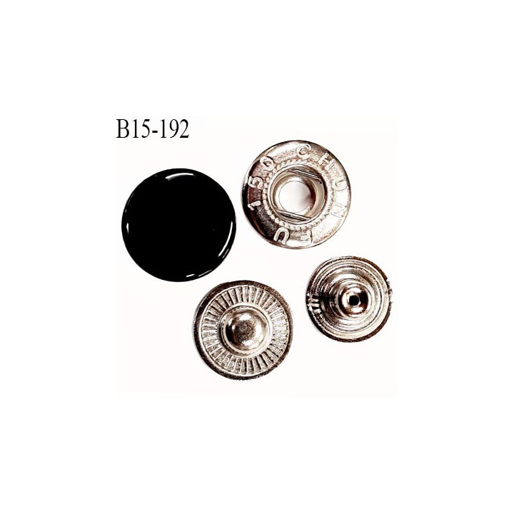 Bouton 15 mm pression composé de 4 éléments diamètre 15 mm en métal couleur noir laqué