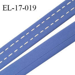 Elastique 17 mm bande ou bretelle couleur bleu myosotis avec surpiqûres blanches fabrication européenne prix au mètre