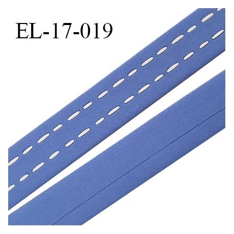 Elastique 17 mm bande ou bretelle couleur bleu myosotis avec surpiqûres blanches fabrication européenne prix au mètre