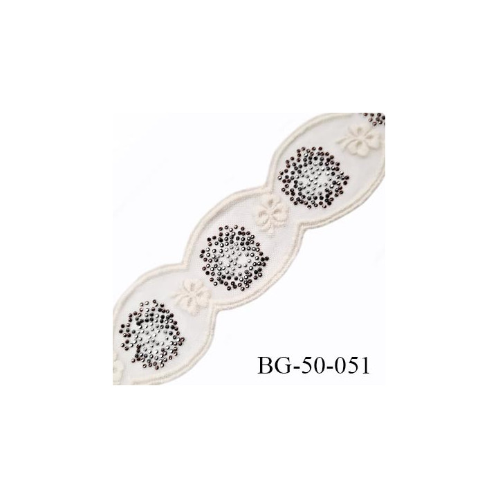 Galon passementerie 53 mm couleur écru avec strass sur tulle superbe largeur 53 mm  prix au mètre