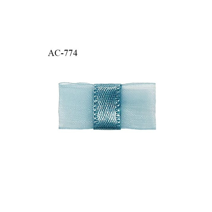 Noeud lingerie 24 mm haut de gamme en mousseline mate et centre satin couleur bleu polaire prix à l'unité