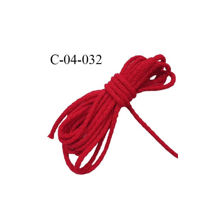 Cordon 4 mm en coton très solide couleur rouge diamètre 4 mm prix au mètre