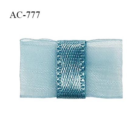 Noeud lingerie 20 mm haut de gamme en mousseline mate et centre satin couleur bleu polaire prix à l'unité