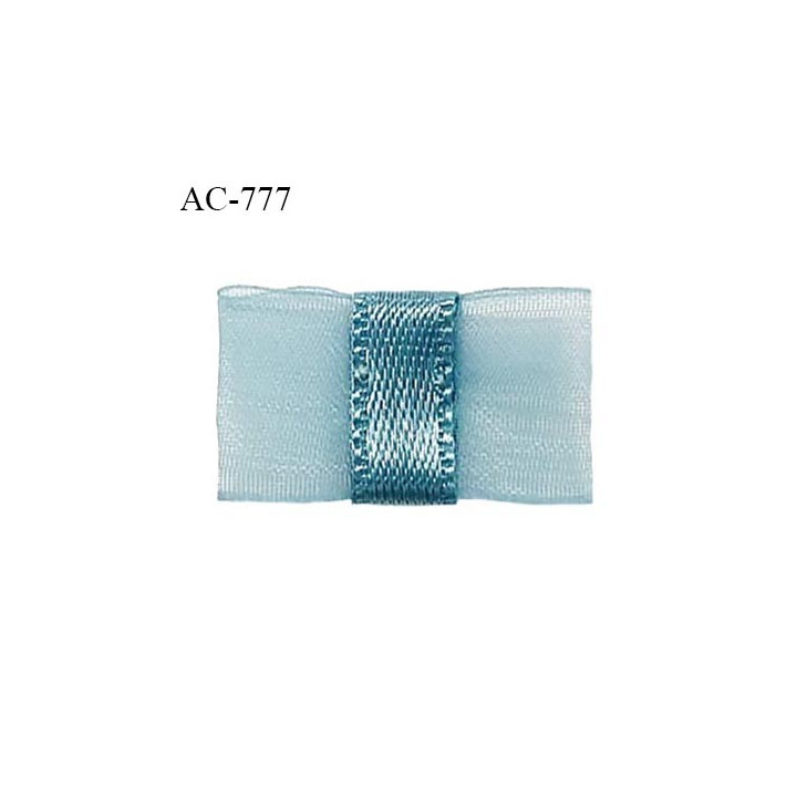 Noeud lingerie 20 mm haut de gamme en mousseline mate et centre satin couleur bleu polaire prix à l'unité