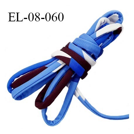 Cordon élastique 8 mm ou cache armature underwire casing galon couleur bleu pourpre et blanc lycra extensible prix au mètre