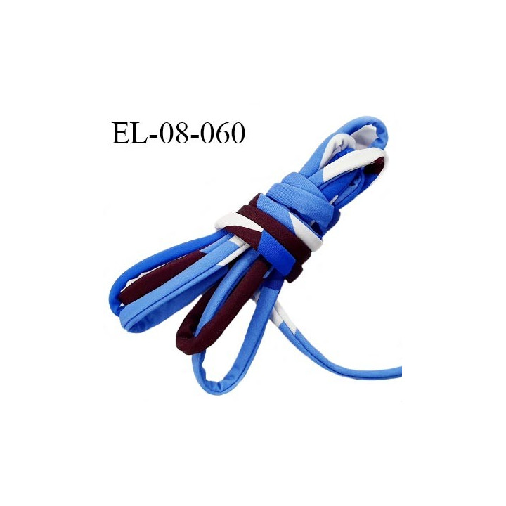 Cordon élastique 8 mm ou cache armature underwire casing galon couleur bleu pourpre et blanc lycra extensible prix au mètre
