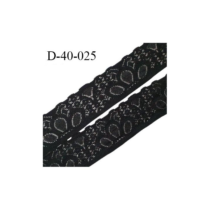 Dentelle 40 cm lycra extensible couleur noir largeur 40 cm prix au mètre