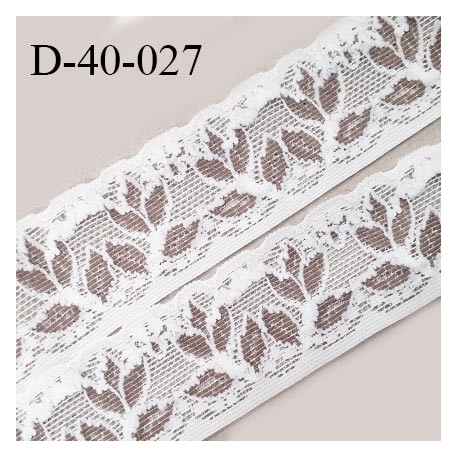 Dentelle 40 mm lycra extensible couleur blanc et bronze motifs fleurs largeur 40 mm prix au mètre