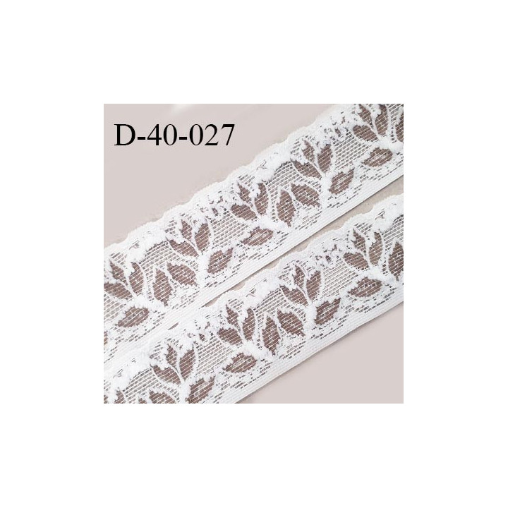 Dentelle 40 mm lycra extensible couleur blanc et bronze motifs fleurs largeur 40 mm prix au mètre