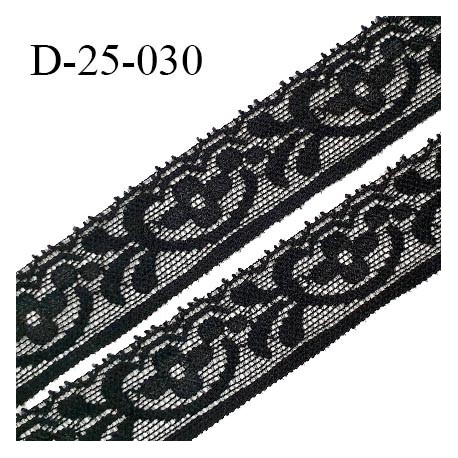 Dentelle 25 mm lycra extensible motifs fleurs couleur noir largeur 25 mm prix au mètre
