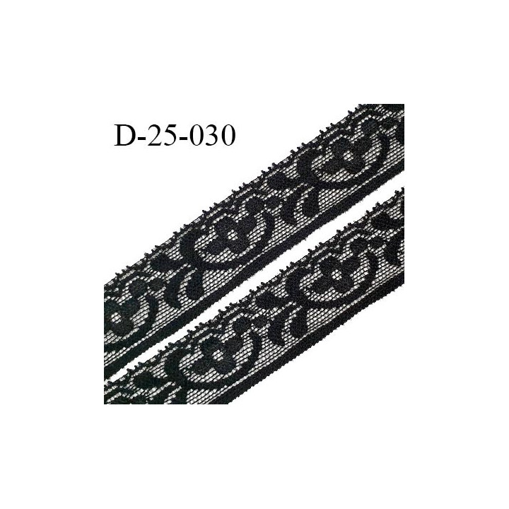 Dentelle 25 mm lycra extensible motifs fleurs couleur noir largeur 25 mm prix au mètre
