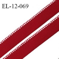 Elastique 12 mm lingerie haut de gamme couleur rouge goji fabriqué en France largeur 12 mm + 2 mm picots prix au mètre