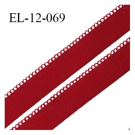 Elastique 12 mm lingerie haut de gamme couleur rouge goji fabriqué en France largeur 12 mm + 2 mm picots prix au mètre