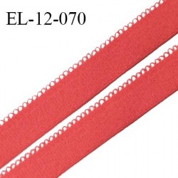 Elastique 12 mm lingerie haut de gamme couleur rose vitamine fabriqué en France largeur 12 mm + 2 mm picots prix au mètre