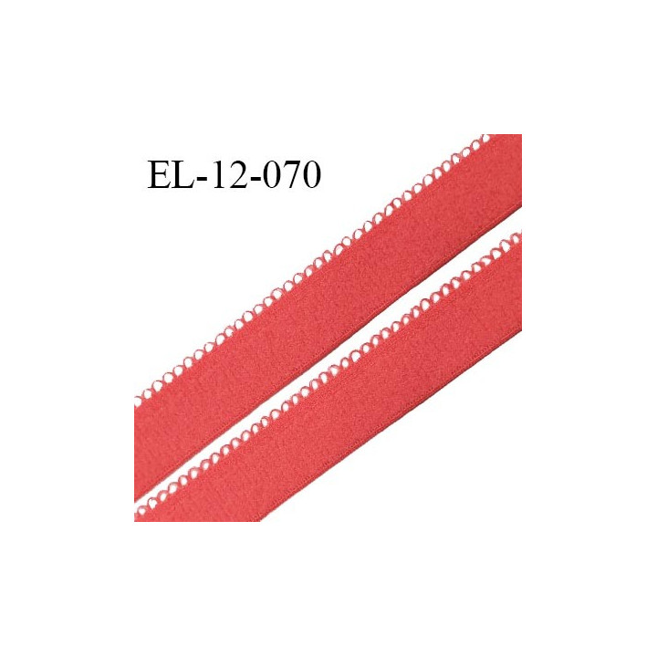 Elastique 12 mm lingerie haut de gamme couleur rose vitamine fabriqué en France largeur 12 mm + 2 mm picots prix au mètre