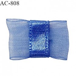 Noeud lingerie 20 mm haut de gamme en mousseline mate et centre satin couleur bleu summer prix à l'unité