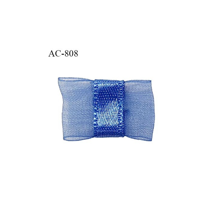Noeud lingerie 20 mm haut de gamme en mousseline mate et centre satin couleur bleu summer prix à l'unité