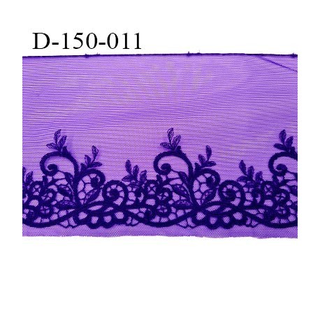 Dentelle broderie sur tulle 14 cm très haut de gamme largeur 14 cm couleur violet amethyste très belle prix au mètre