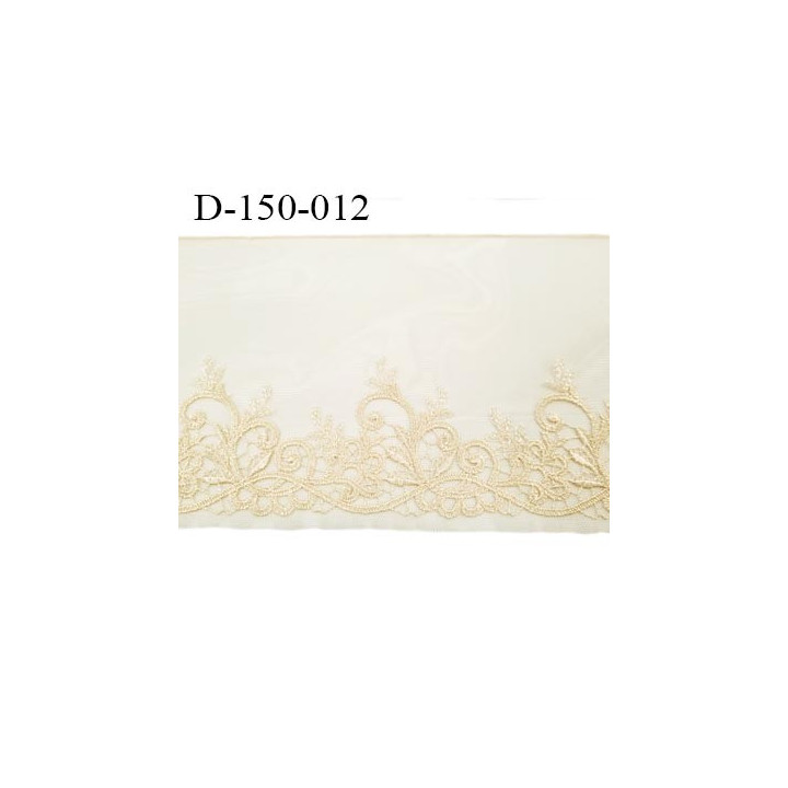 Dentelle broderie sur tulle 14 cm très haut de gamme largeur 14 cm couleur ivoire très belle prix au mètre