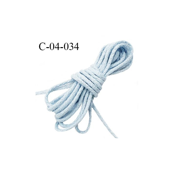 Cordon 4 mm en coton très solide couleur bleu ciel diamètre 4 mm prix au mètre