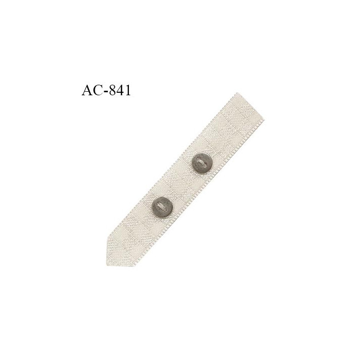 Décor lingerie cravate ruban damier 10 mm couleur écru avec boutons métal largeur 10 mm longueur 55 mm prix à l'unité