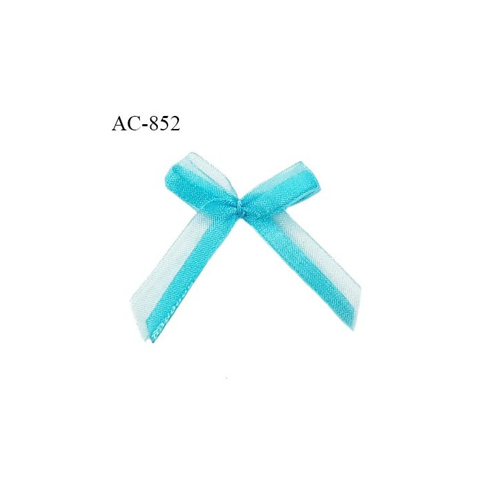 Noeud lingerie 32 mm haut de gamme en satin sur mousseline couleur bleu horizon largeur 32 mm hauteur 40 mm prix à l'unité