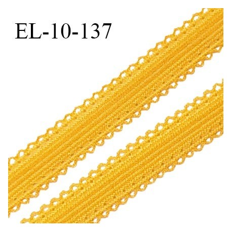 Elastique 10 mm lingerie haut de gamme couleur jaune ocre largeur 10 mm + 2 mm de picots de chaque côté prix au mètre
