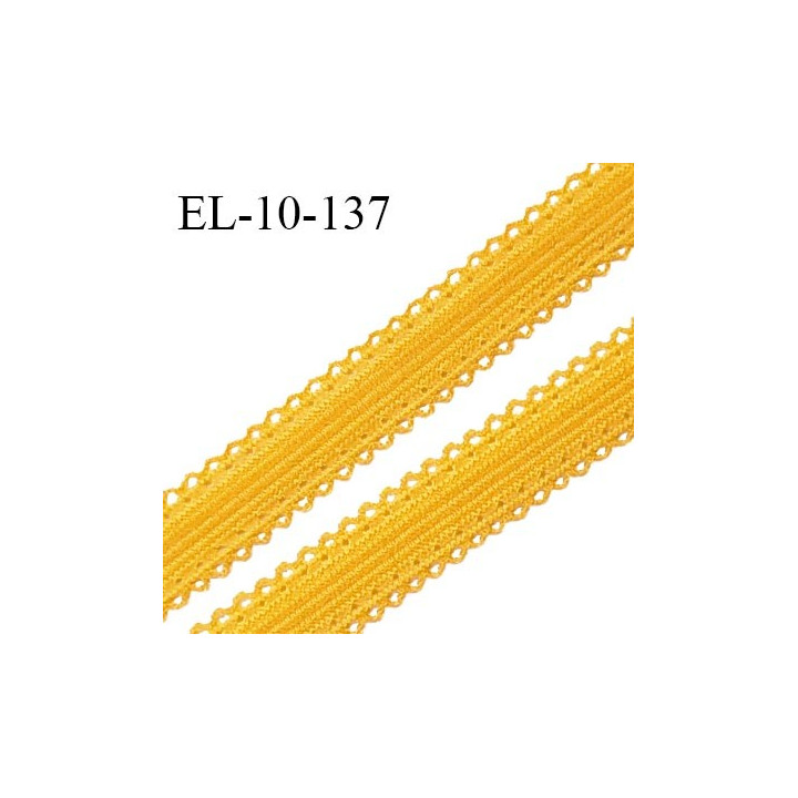 Elastique 10 mm lingerie haut de gamme couleur jaune ocre largeur 10 mm + 2 mm de picots de chaque côté prix au mètre