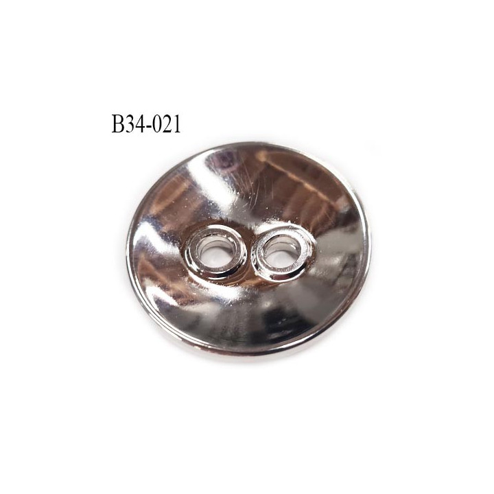 Bouton 34 mm en pvc chromé brillant 2 trous incurvé diamètre 34 millimètres épaisseur 6 mm