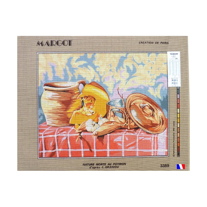 Canevas à broder 50 x 65 cm marque MARGOT création de Paris nature morte au potiron d'après C.Graniou fabrication française