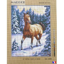 Canevas à broder 50 x 65 cm marque MARGOT création de Paris le cheval dans la neige fabrication française
