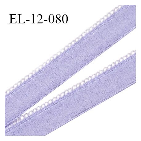 Elastique 12 mm lingerie haut de gamme couleur lavande fabriqué en France largeur 12 mm + 2 mm picots prix au mètre