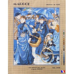 Canevas à broder 50 x 65 cm marque MARGOT création de Paris Les parapluies bleus d'après RENOIR fabrication française