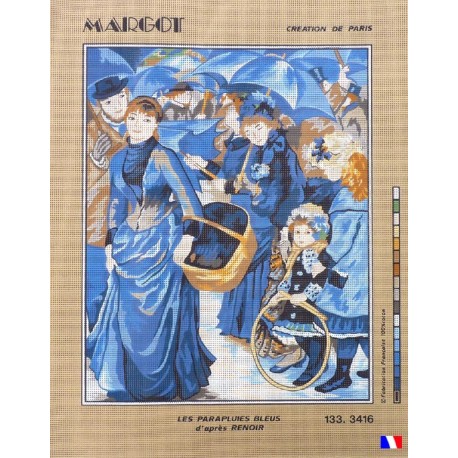 Canevas à broder 50 x 65 cm marque MARGOT création de Paris Les parapluies bleus d'après RENOIR fabrication française
