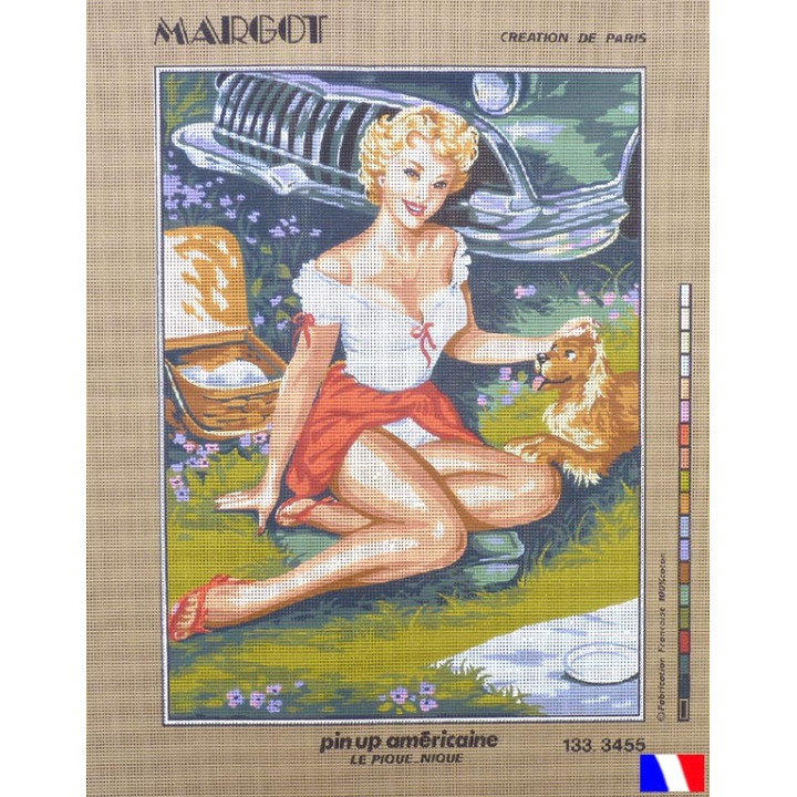 Canevas à broder 50 x 65 cm marque MARGOT création de Paris  Pin up américaine le pique nique fabrication française