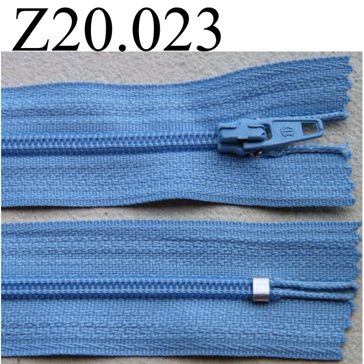 fermeture éclair longueur 20 cm couleur bleu non séparable zip nylon largeur 2.5 cm