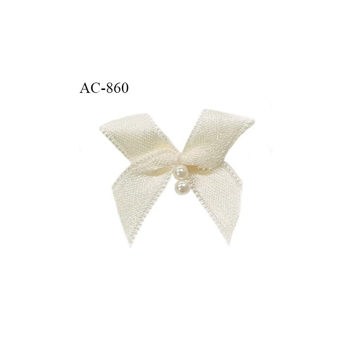 Noeud lingerie satin 28 mm couleur ivoire avec perles haut de gamme largeur 28 mm hauteur 25 mm prix à l'unité