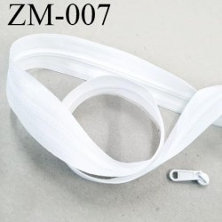 Fermeture zip à glissière au mètre couleur blanc 1 curseur pour 1 mètre largeur 25 mm largeur de glissière 4 mm curseur métal